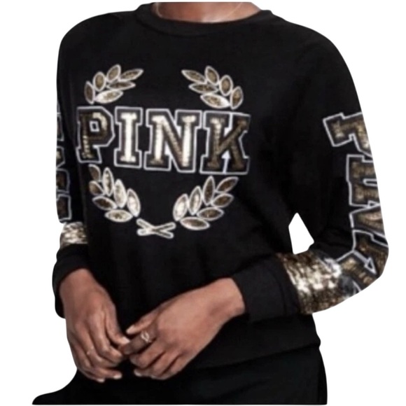 Pink Victoria's Secret Black Gold Sequin Sweater - Picture 2 of 4